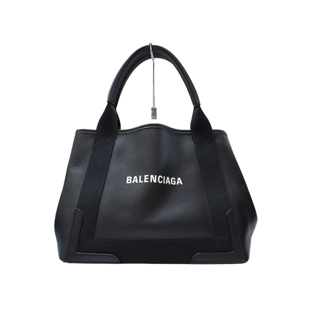 BALENCIAGA Navy Blue Cabas Two Handles Side Snap Closure Open Top Canvas Calf